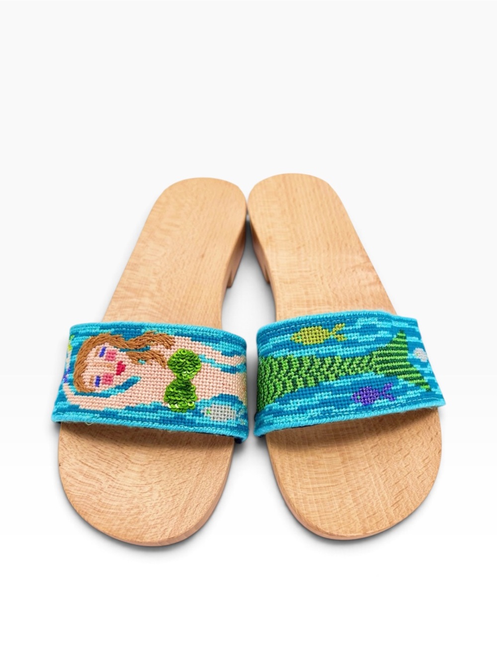 Mermaid Needlepoint Wood Sandals 9